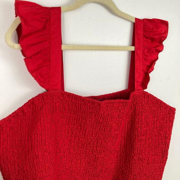 Old Navy Womens Size 3X Red Smocked Sleeveless Ruffle Top Romantic Coquette - Picture 4 of 9